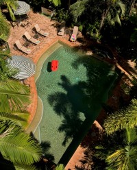 Looking down to the pool area