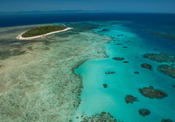 Aerial view of Green Island from the seat of the helicopter in Cairns Aerial view of Green Island from the seat of the helicopter in Cairns