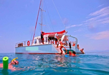Great Barrier Reef private charter boat at anchor in Cairns 