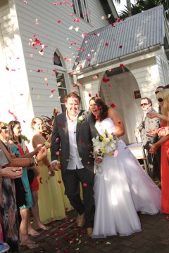 Port Douglas Wedding - Couple leaving St Mary's after ceremony