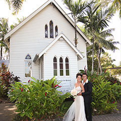 Port Douglas Wedding Couple posing outside St Mary's Chapel